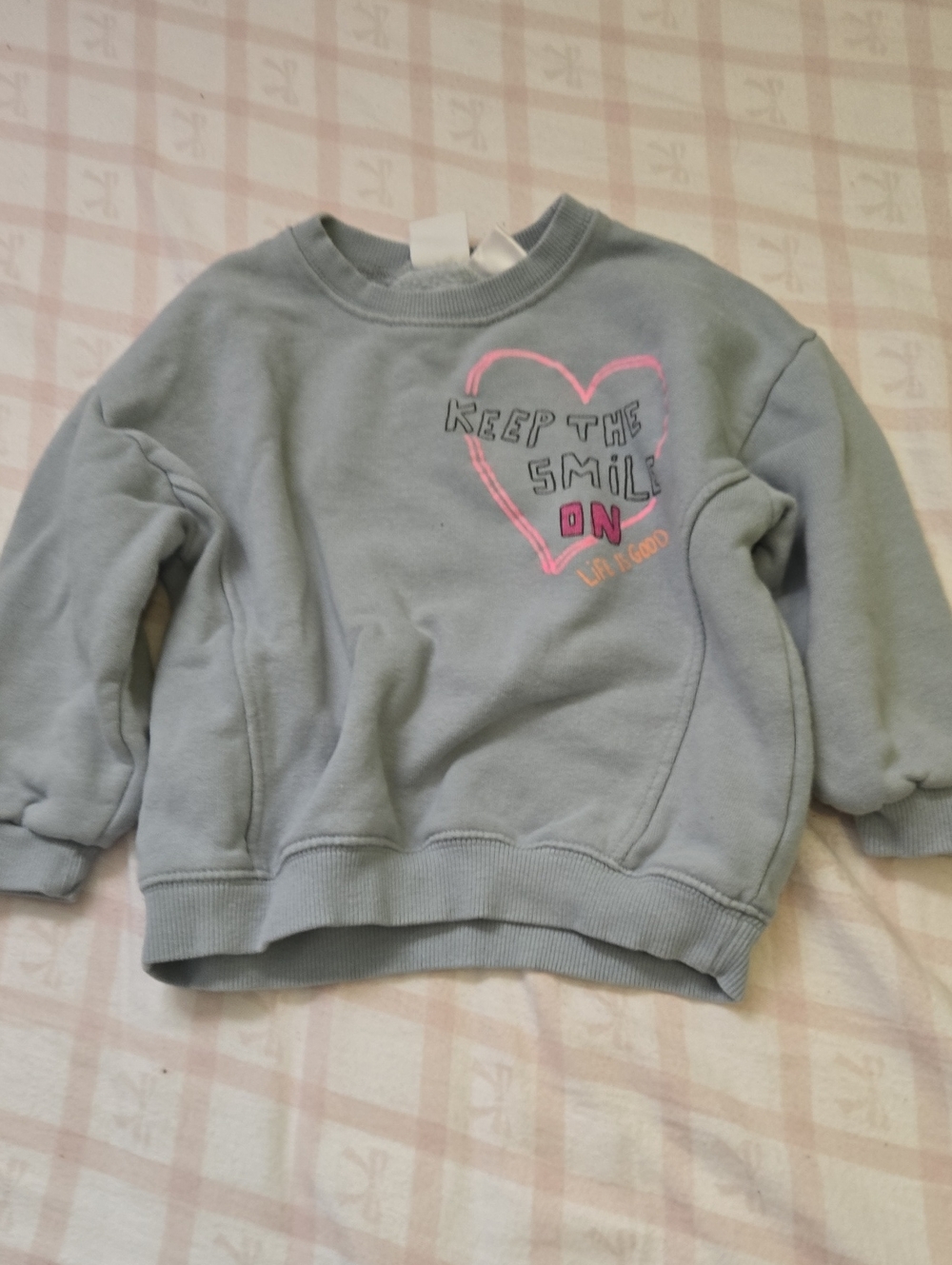 Zara Light Blue Kids Sweatshirt with Pink Heart Graphic